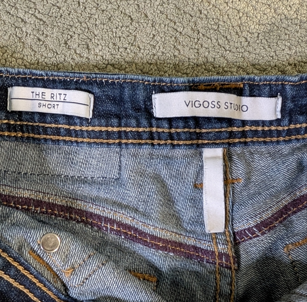 Vigoss Studio Y2K 1/2 Low Rise Frayed Denim Shorts Festival Grunge Boho 90s 00s - Picture 7 of 12